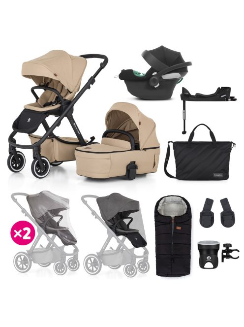 Petite&Mars Babakocsi szett 4v1 ICON XXL AIR + CYBEX Aton B2 i-Size - Mocha Beige