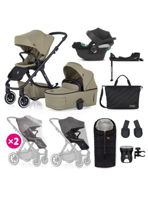 Petite&Mars Babakocsi szett 4v1 ICON XXL AIR + CYBEX Aton B2 i-Size - Mossy Green