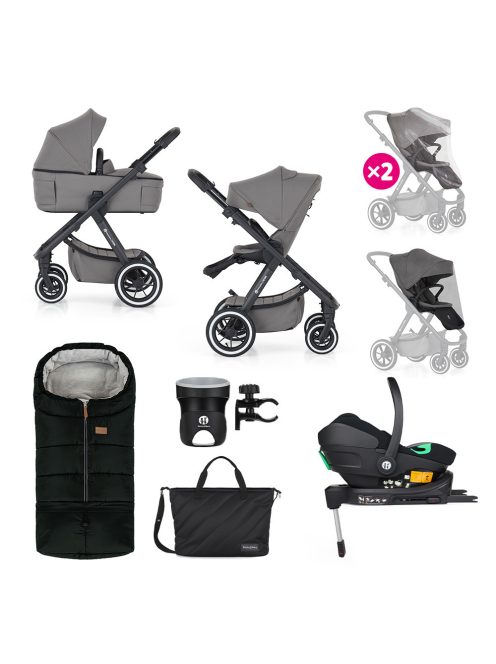 Petite&Mars Kombinált babakocsi ICON 2in1 Dove Grey XXL AIR + Core Pro i-Size Black Grey + Bázis
