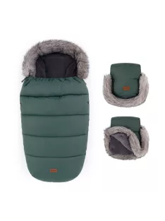   PETITE&MARS Téli szett Comfy 4in1 bundazsák + kézmelegítő kesztyű babakocsira Furry - Veritable Khaki