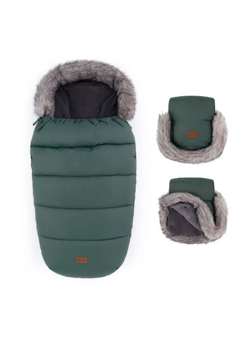 PETITE&MARS Téli szett Comfy 4in1 bundazsák + kézmelegítő kesztyű babakocsira Furry - Veritable Khaki