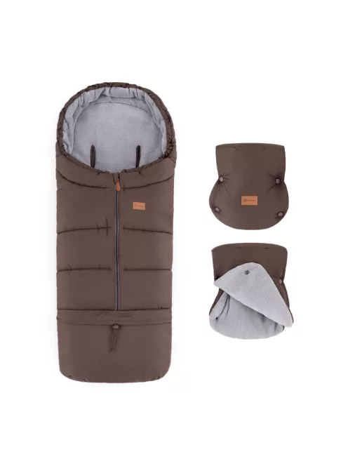 PETITE&MARS Téli szett Jibot 3in1 bundazsák + kézmelegítő kesztyű babakocsira Jasie - Dark Walnut