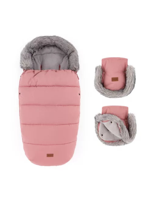 PETITE&MARS Comfy 4v1 téli bundazsák szett + babakocsi kézmelegítő Furry - Old Rose