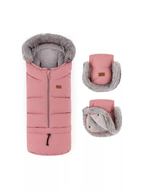 PETITE&MARS Arctic 4v1 téli bundazsák szett + babakocsi kézmelegítő Furry - Old Rose