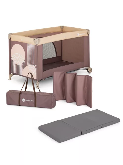 PETITE&MARS Utazóágy Nyja matraccal Foldie, Elegant Dreamlines Mocha