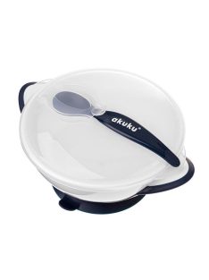   Akuku Tapadókorongos tálka kanállal – Fehér/Tengerészkék