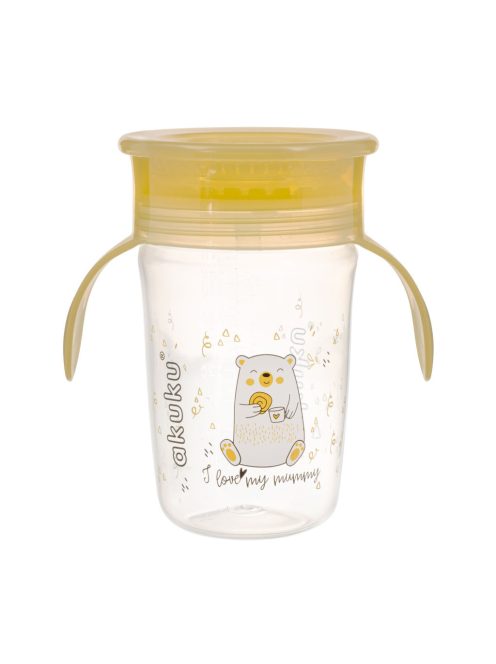 Akuku 360°-os itatópohár, 240 ml, kétfüles – Sárga