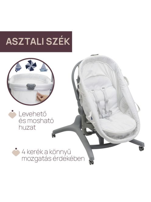 Chicco Baby Hug Pro 5in1 bölcső, pihenőszék, etetőszék, szék - White Cream