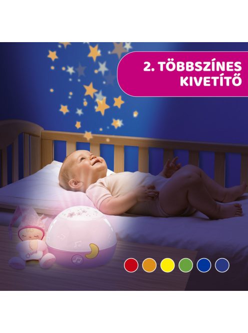 Chicco Zenélő Csillagok projektor - rózsaszín vetítő és éjszakai lámpa