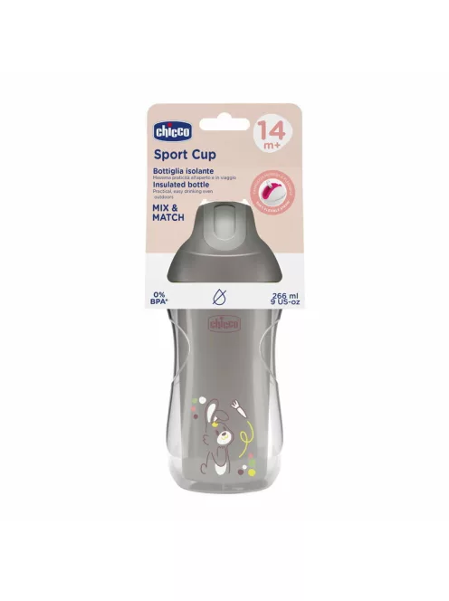 Chicco Sport Cup kulacs 266 ml duplafalú szívószálas csepegésmentes - szürke