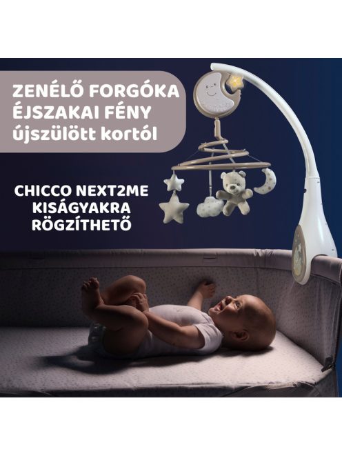 Chicco Next 2 Dreams zenélő forgóka - éjszakai fény Neutral