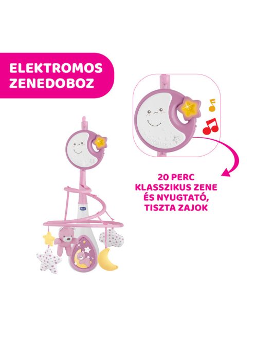 Chicco Next 2 Dreams zenélő forgóka - éjszakai fény rózsaszín