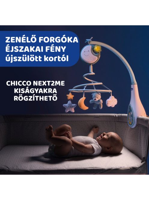 Chicco Next 2 Dreams zenélő forgóka - éjszakai fény kék