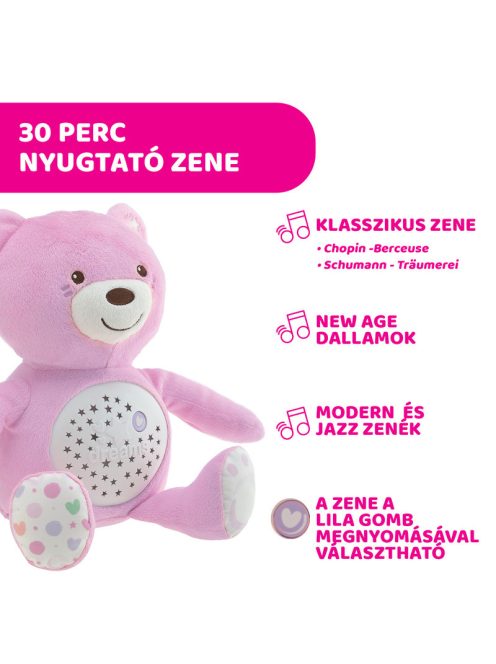 Chicco Baby Bear plüss maci projektor vetítő és ejszakai lámpa - rózsaszín