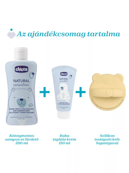 Chicco Nat.Sens. ajándék kozmetikai szett sampon&fürdető+testápoló+szil.mosókefe a