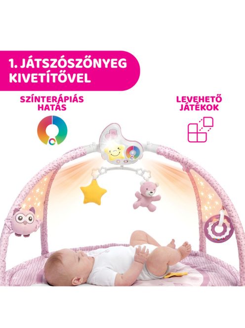 Chicco Játszószőnyeg projektorral játékhíddal pink