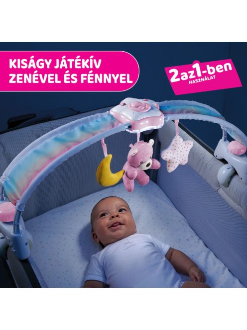 Chicco Rainbow Sky kiságy játékhíd és éjszakai fény elemes rózsaszín