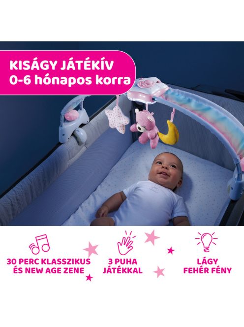 Chicco Rainbow Sky kiságy játékhíd és éjszakai fény, elemes, rózsaszín