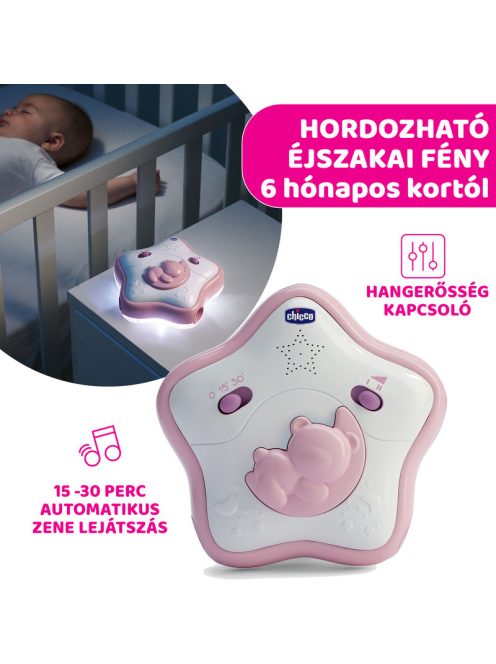 Chicco Rainbow Sky kiságy játékhíd és éjszakai fény, elemes, rózsaszín