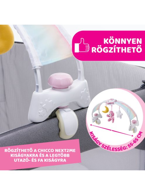 Chicco Rainbow Sky kiságy játékhíd és éjszakai fény, elemes, rózsaszín