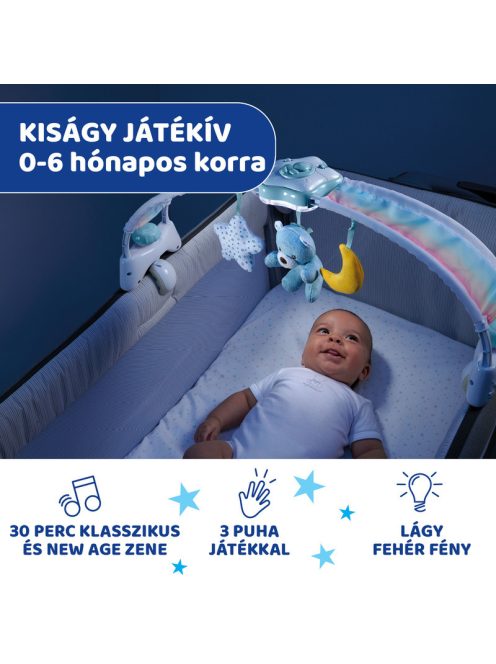 Chicco Rainbow Sky kiságy játékhíd és éjszakai fény, elemes, kék