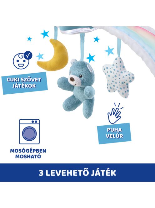 Chicco Rainbow Sky kiságy játékhíd és éjszakai fény, elemes, kék