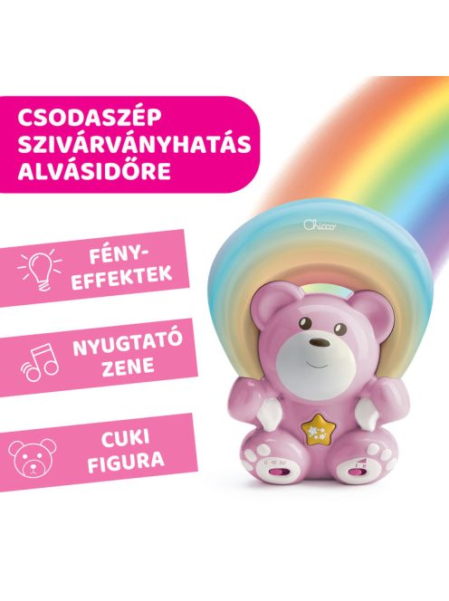 Chicco Rainbow Bear - Szivárvány maci zene-fény projektor, elemes, rózsaszín