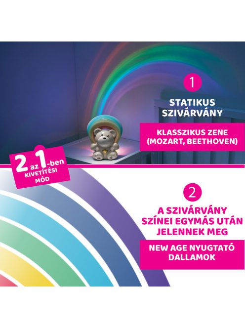 Chicco Rainbow Bear - Szivárvány maci zene-fény projektor, elemes, rózsaszín