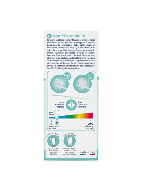 Chicco Vegyes gyümölcs ízű fogkrém 50 ml fluoridos xilittel Tuttifrutti 1-5 éves korra