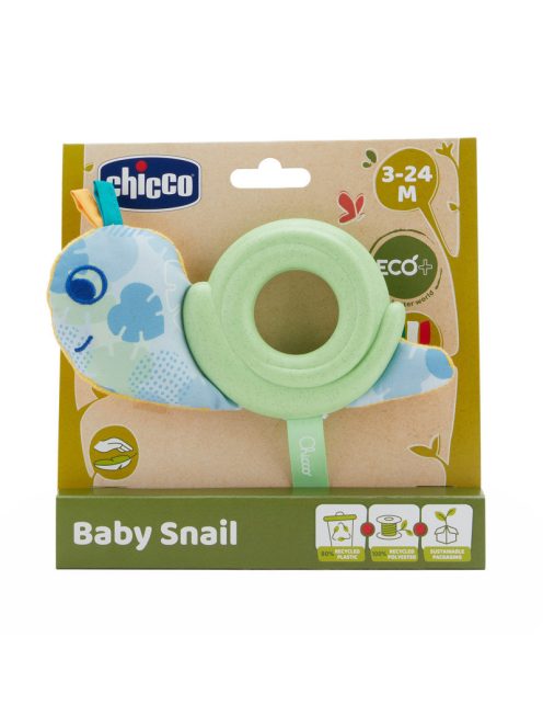Chicco Baby Snail Eco+ bébicsiga rágókás textiljáték ökoanyagból