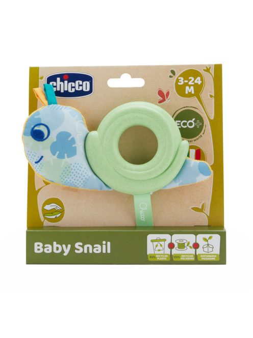 Chicco Baby Snail Eco+ bébicsiga rágókás textiljáték ökoanyagból