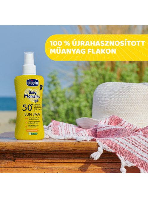 Chicco Fényvédő spray SPF 50+, 150 ml UVA, UVB, INFRA sugárzás elleni nagyon magas védelem