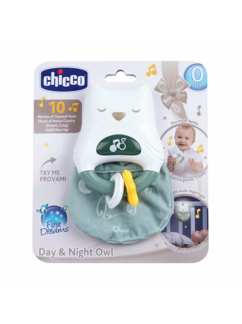 Chicco Day & Night Owl zenélő csörgő éjszakai fény - owl fehér