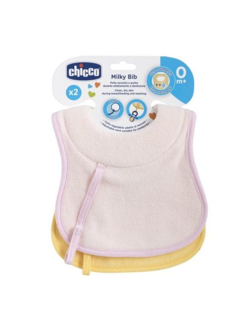 Chicco Milky Bib előke nedvszívó nyakrésszel és cumipánttal - 2 db szivacsbetétes előke, lányos