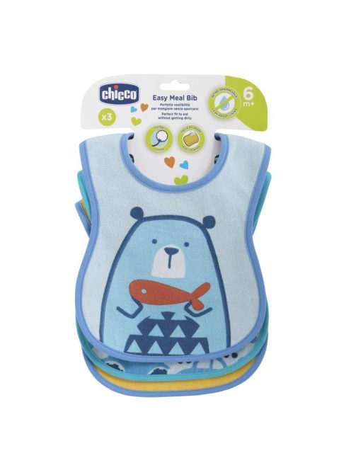 Chicco Easy Meal Bib - frottír előke vízálló hátlappal 3db-os kék