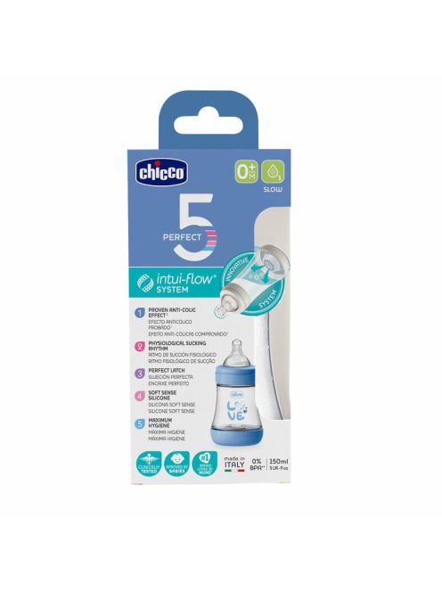Chicco Perfect5 biofunkcionális cumisüveg 150 ml normál átfolyás - kék