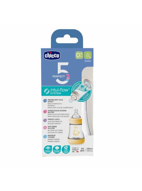 Chicco Perfect5 biofunkcionális cumisüveg 150 ml normál átfolyás - sárga