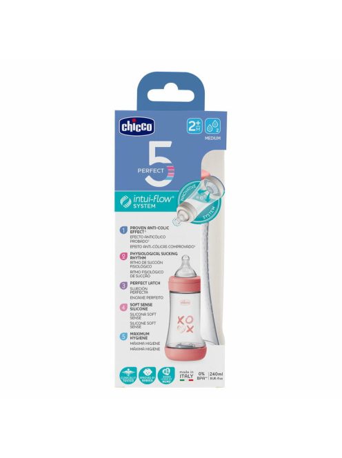 Chicco Perfect5 biofunkcionális cumisüveg 240 ml- közepes átfolyás - rózsaszín