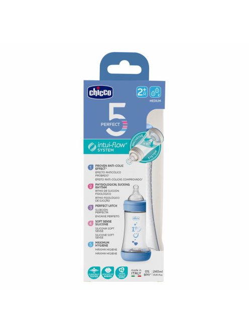 Chicco Perfect5 biofunkcionális cumisüveg 240 ml- közepes átfolyás - kék