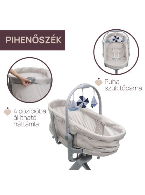 Chicco Baby Hug Pro 5in1 bölcső, pihenőszék, etetőszék, szék - Beige Latte