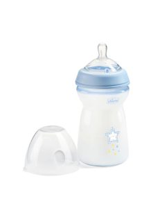  Chicco NaturalFeeling mintás, műanyag cumisüveg, 330 ml, kék