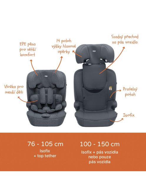 Zopa Alfa i-Size isofix gyerekülés Grey