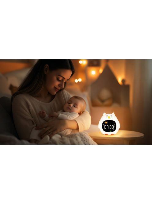 Zopa Szilikon gyermek ébresztőóra éjszakai fénnyel és zenével Owl