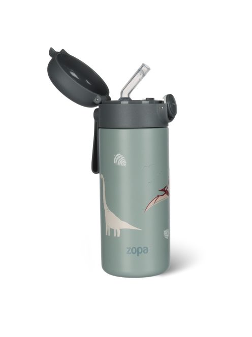 Zopa 350 ml-es termosz szívószállal és szilikon fogantyúval, dínó Dino