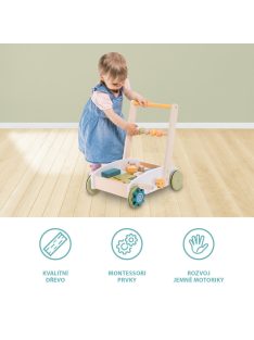 Zopa Fa járássegítő kocsi építőkockákkal Wood