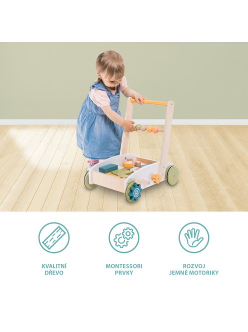 Zopa Fa járássegítő kocsi építőkockákkal Wood