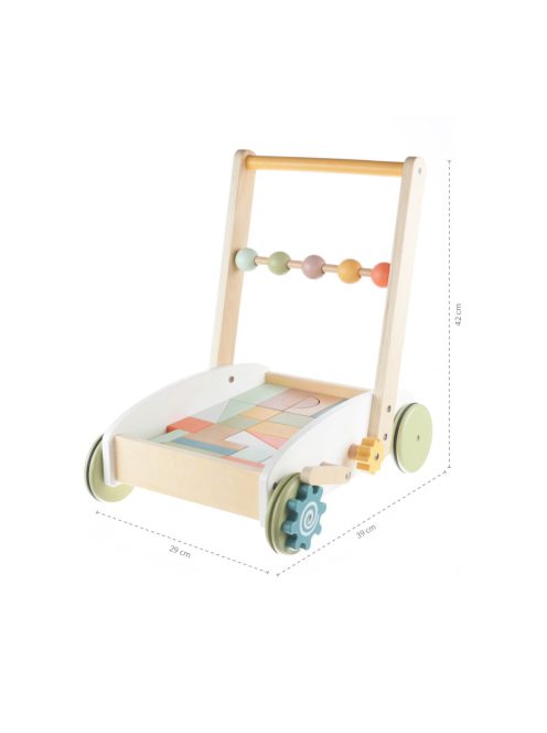 Zopa Fa járássegítő kocsi építőkockákkal Wood