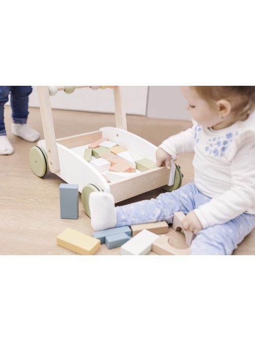 Zopa Fa járássegítő kocsi építőkockákkal Wood