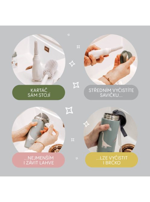 Zopa Szilikon palacktisztító kefe 3az1-ben Light Grey