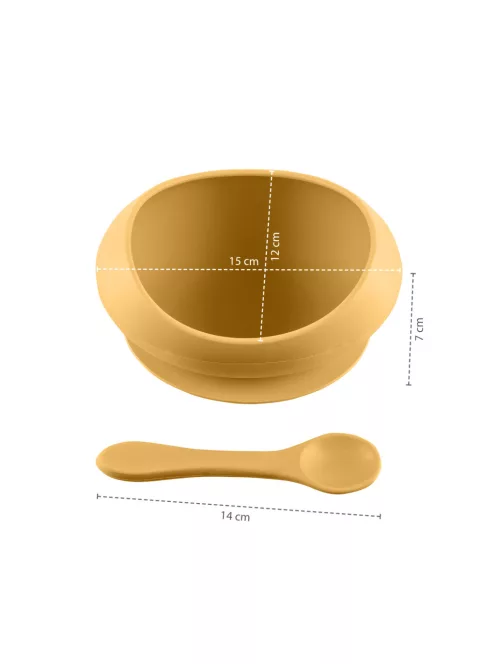 Zopa Szilikon tál tapadókoronggal és kanállal - mustársárga Mustard Yellow